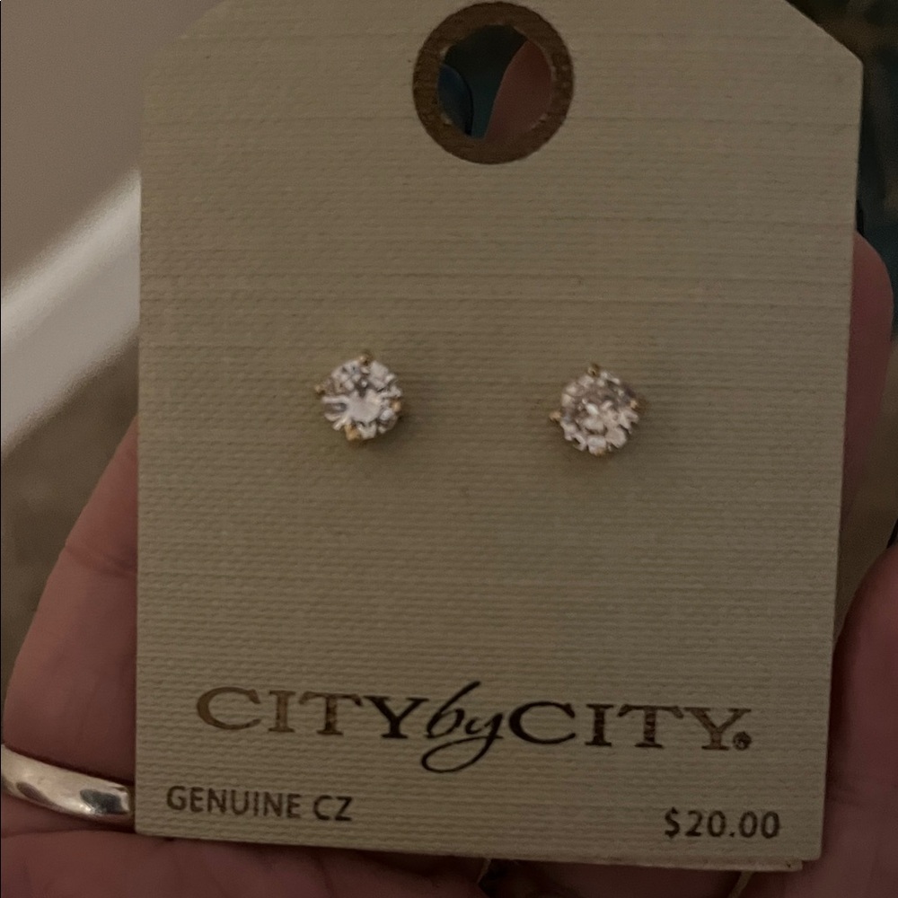 Gold and Silver CZ Stud Earrings